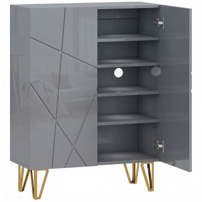 HOMCOM Shoe Storage Cabinet Soft-Close Adjustable Shelves Grey