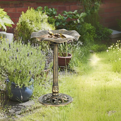 Outsunny Baño para Pájaros de Jardín Exterior 71 cm con Diseño Hoja de Loto y Acabado Envejecido Ligero y Resistente Bronce