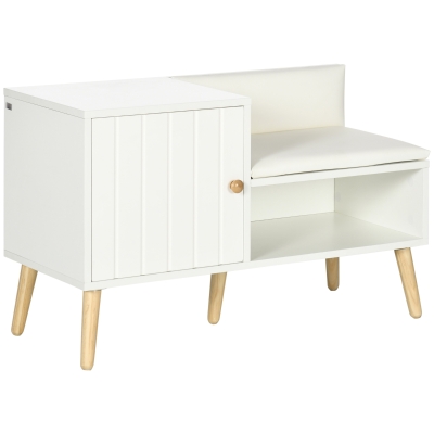HOMCOM Banco Zapatero para 4 Pares con Compartimento Abierto y Asiento con Cojín para Entrada Pasillo 80x33x49 cm Blanco