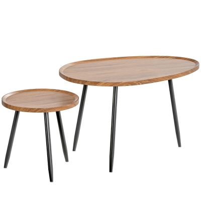 HOMCOM Nesting Coffee Table Set Metal Legs Chestnut Wood