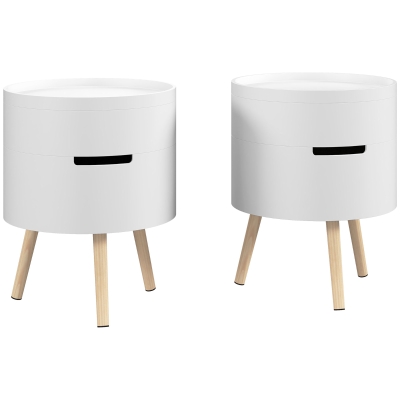 HOMCOM 3-Tier Round Coffee Table Set of 2 with Storage White