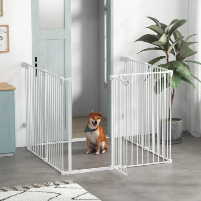 PawHut Barreira de segurança parque cercado para cães dobrável modular 6 painéis com porta altura 100 cm branco