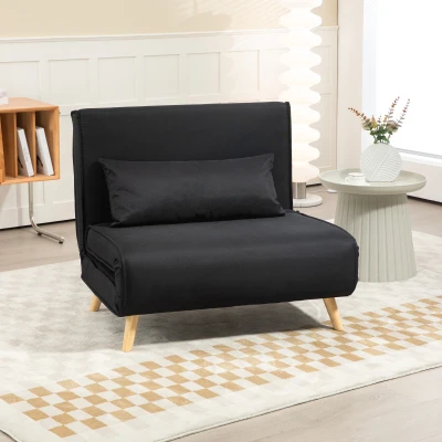HOMCOM Sillón Cama Plegable con Respaldo Ajustable en 6 Posiciones Almohada Acolchada Carga 120 kg 94x78x80 cm Negro