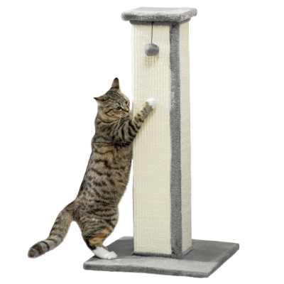 PawHut Poste Rascador para Gatos Altura 81 cm Rascador para Gatos con Poste de Sisal y Bola Colgante 41x41x81 cm Gris