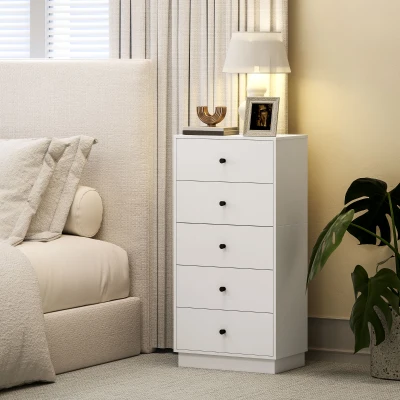 HOMCOM Cómoda Aparador com 5 Gavetas Móvel em Painel de Madeira Estilo Moderno 47x29x95 cm Branco