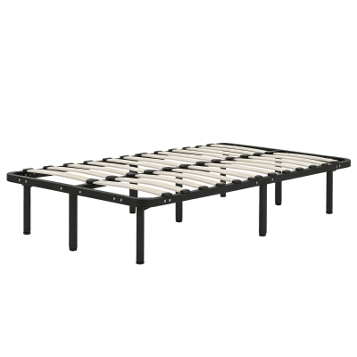 HOMCOM Single Metal Bed Frame Wood Slats Storage Black 3ft