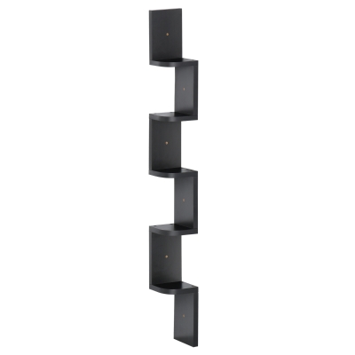 HOMCOM Estante de Canto de Parede 5 Níveis Altura 120 cm Formato Zigzag em Madeira Preta