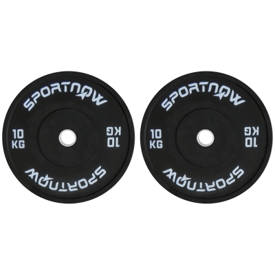 SPORTNOW Discos Pesas Olímpicos 2x10 kg Agujero Ø50 mm de Goma para Barras y Mancuernas para Casa y Gimnasio Negro