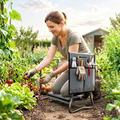 Outsunny Kniebank für Gartenarbeit klappbar Gartenhocker mit Kniekissen Werkzeugtaschen bis 150 kg 58 x 28 x 49cm Grau