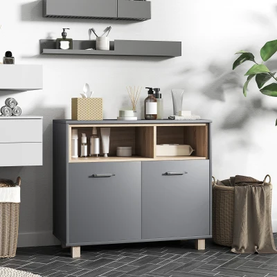 HOMCOM Móvel de arrumação para casa de banho, móvel de arrumação estilo moderno com compartimentos abertos e portas duplas