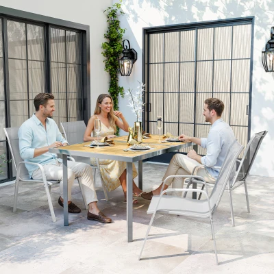 Outsunny Set de 4 Sillas de Exterior Apilables con Asiento de Textilene para Jardín Terraza 54x75,5x95 cm Gris Claro