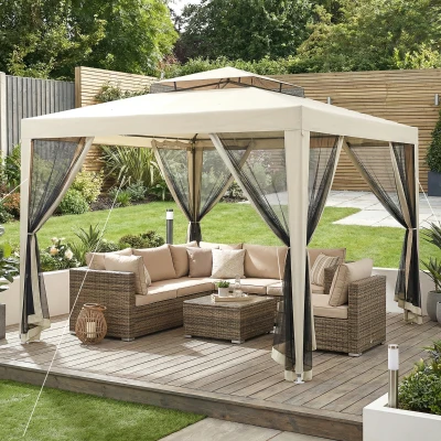 Outsunny Tonnelle 3x3m Beige 4 Moustiquaires Double Toit