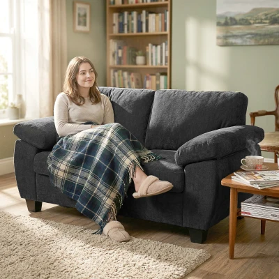 HOMCOM 2-Sitzer-Sofa, 156 cm Chenille-Sofa mit dicken Federkernpolstern, breiten gepolsterten Armlehnen, 300 kg Tragkraft, Dunkelgrau