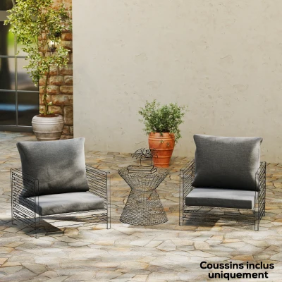 Outsunny Lot 4 Coussins Chaise Extérieur Gris Foncé Housses Lavables