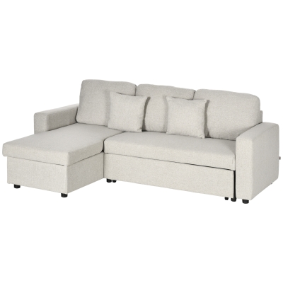 HOMCOM Ecksofa mit Bettfunktion, Eckcouch inklusive 2er-Sitz Sofa, Einzelbett, L-Form mit Stauraum, 2 Kissen Cremeweiß
