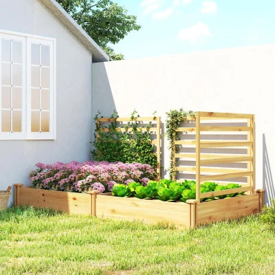 Outsunny Hochbeet mit Rankgitter Holz Blumenkasten mit 3 Spalier Trennwand Offenem Boden 240 x 125 x 102 cm Naturholz