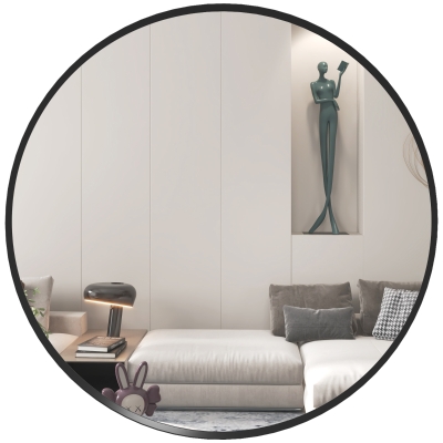 HOMCOM Espelho de parede, design moderno, Φ61 cm, Preto