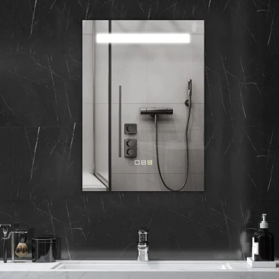 HOMCOM Espejo de Baño con Luz LED 70x50 cm con 3 Colores de Luz Función Antivaho Función de Memoria IP44