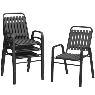 Outsunny Set 4 Sedie da Giardino Impilabili 56x66x91 cm Nero