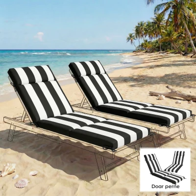 Set de 2 Perne Șezlong Hidrofuge, 183x54cm, Alb,Negru