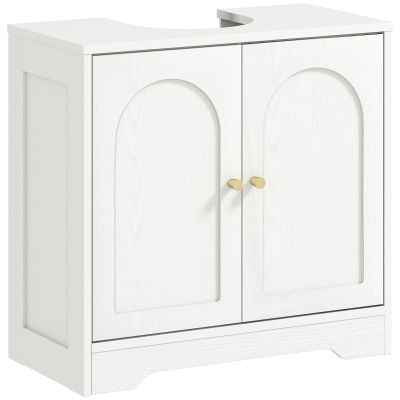 HOMCOM Mueble bajo Lavabo con 2 Puertas con Diseño de Arco Estante Ajustable Tiradores Dorados 60x30x65 cm Blanco