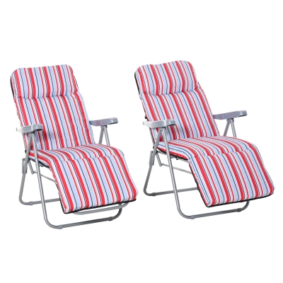 Outsunny 2 Tumbonas de Jardín de Acero con Cojín Acolchado Respaldo Ajustable y Reposapiés 60x75x65-102 cm Rayas Rojo