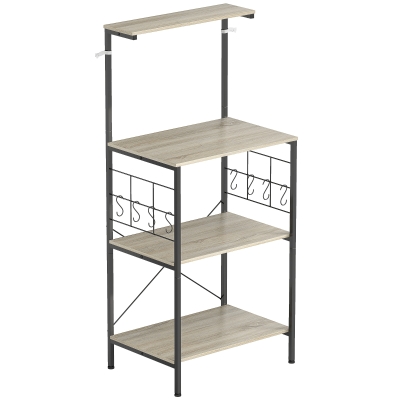 HOMCOM Estante de cozinha, suporte para micro-ondas, com painel gradeado, 8 ganchos, 60 x 42 x 134,5 cm, carvalho