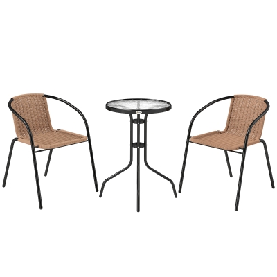 Outsunny Rattan Bistro Set 3-Piece Brown