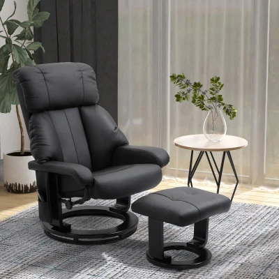 HOMCOM Poltrona Relax com Pufe Poltrona de TV Giratória com Função de Massagem Reclinável Poltrona de Massagem com Controle Remoto Bolso Lateral Poltrona de Couro Sintético para Sala de Estar Preto