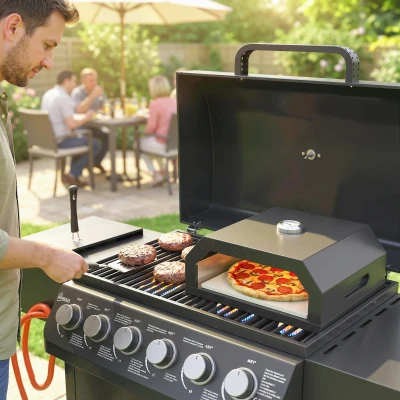 Outsunny Horno para Pizza de Parrilla de 12 Pulgadas con Piedra Termómetro Ventilación Ajustable y Asa Aislada para Exterior