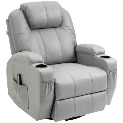 HOMCOM Poltrona de Massagem com Apoio para os Pés 8 Pontos de Vibração 5 Modos Incl. Controle Remoto Cinza Claro