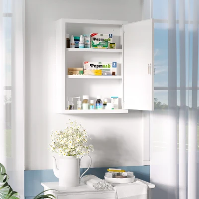 kleankin Botiquín de Pared Armario de Medicinas de Acero Armario con 3 Estantes y 2 Llaves para Baño 40x15x53,5 cm Blanco