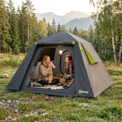 Outsunny Camping Tent 2-Person Waterproof 2-Door Grey & Green