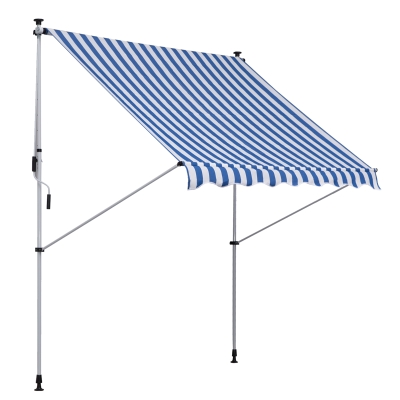 Outsunny Klemmmarkise mit Handkurbel höhenverstellbar Gelenkarmmarkise schmutzabweisend, witterungsbeständig Balkonmarkise 200 x 150 cm Terrassenmarkise für Terrasse Balkon Veranda Blau+Weiß