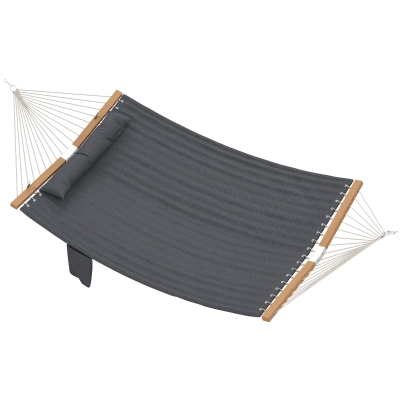 Outsunny Hängematte Outdoor 200x140cm, zweilagig Hängematte mit Kopfstütze Magazintasche Holzstäbe bis 200kg