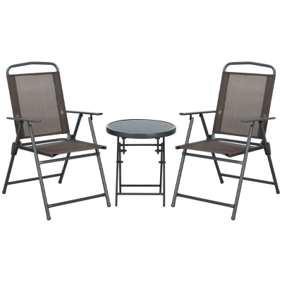 Outsunny Set da Giardino 3pz con 2 Sedie e Tavolino Caffè Marrone