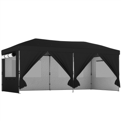 Outsunny Pop-Up Gazebo UV50+ 3x6m with Sidewalls Black
