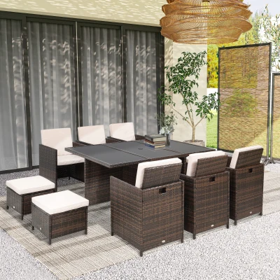Outsunny 11pc Rattan Patio Dining Set 10-seater Mixed Brown