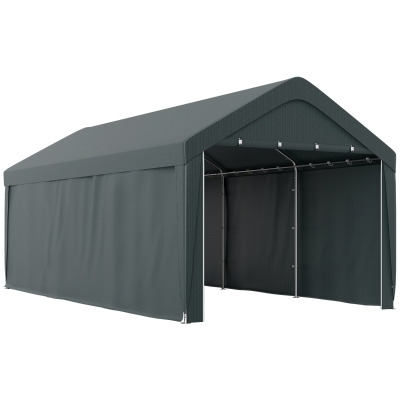 Outsunny Carport Abri Voiture 3x6m Gris avec Parois Amovibles