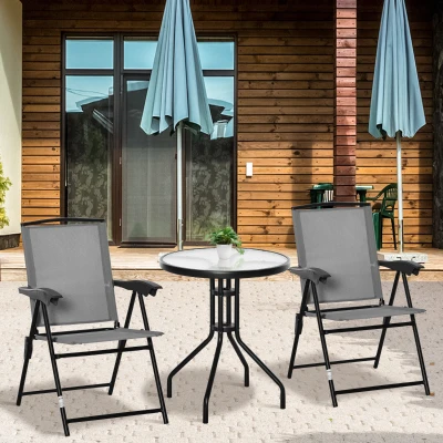 Outsunny 3 Piece Bistro Set Grey with Folding Armchairs