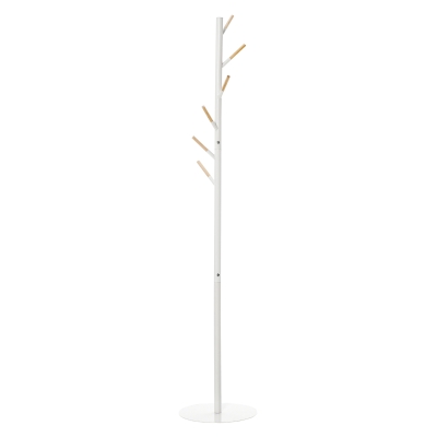HOMCOM Perchero de Pie de Madera con 6 Ganchos para Ropas Bolsos para Salón Entrada Dormitorio 35x35x174 cm Blanco