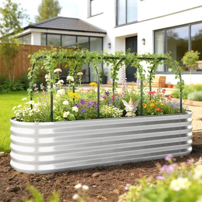 Outsunny Jardinera Exterior Grande conCubierta de Invernadero y Malla Base Abierta para Patio Terraza 200x60x103 cm Plateado