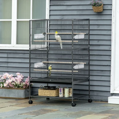 PawHut Large Bird Cage with Rolling Stand Dark Grey