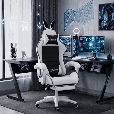 Vinsetto Sedia Gaming Reclinabile con Poggiapiedi e Cuscini, Nero