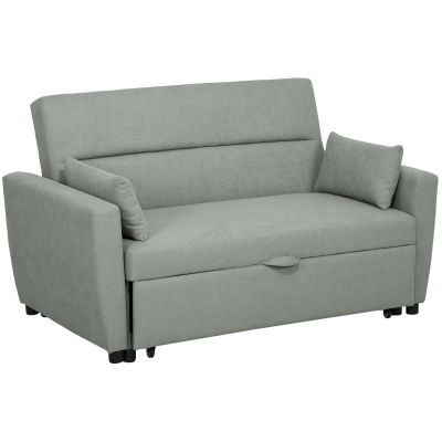 HOMCOM 2-Sitzer Sofa mit Bettfunktion, Verstellbarer Rückenlehne, Polstersofa, Samtoptik, für Wohnzimmer, Schlafzimmer, Hellgrau