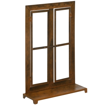 Outsunny Dekorativer Fensterrahmen für den Garten, Vintage-Design, 55 cm x 19 cm x 80 cm, Metall, Braun