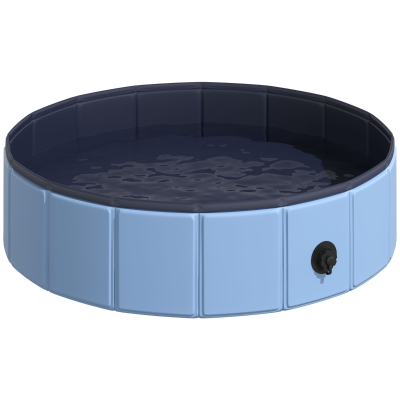 PawHut Hundebadewanne faltbar Hundepool Schwimmbecken Swimmingpool Plantschbecken Badewanne für Hunde & Katzen Wasserbecken aus Kunststoff, Holz Ø80 x H20 cm Blau