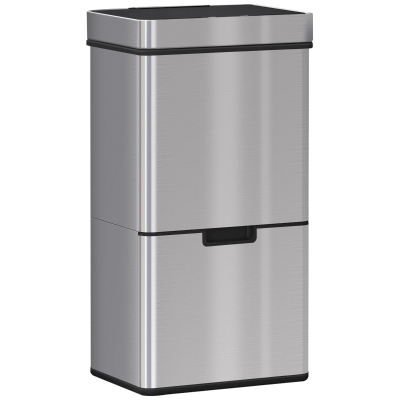 HOMCOM Mülleimer mit Sensor 47L + 2 x 12,5L Automatischer Abfalleimer mit Bewegungssensor, Wasserdichtes Mülltrennsystem aus Edelstahl für Küche Silber