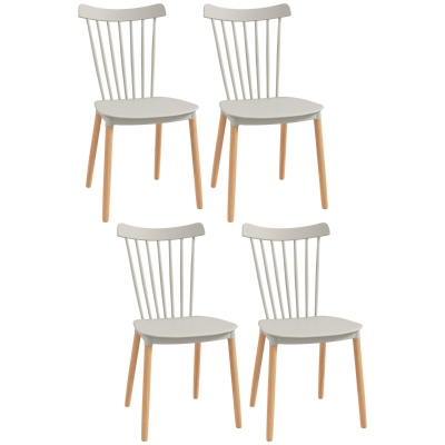 HOMCOM Juego de 4 Sillas de Comedor Estilo Nórdico con Respaldo de Polipropileno y Patas de Madera 48x52,5x83 cm Gris