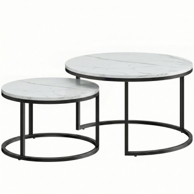 HOMCOM Marble-Effect Stacking Tables Set of 2 - White
